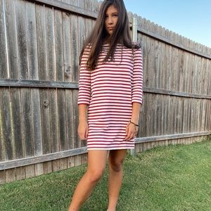 red and cream striped dress